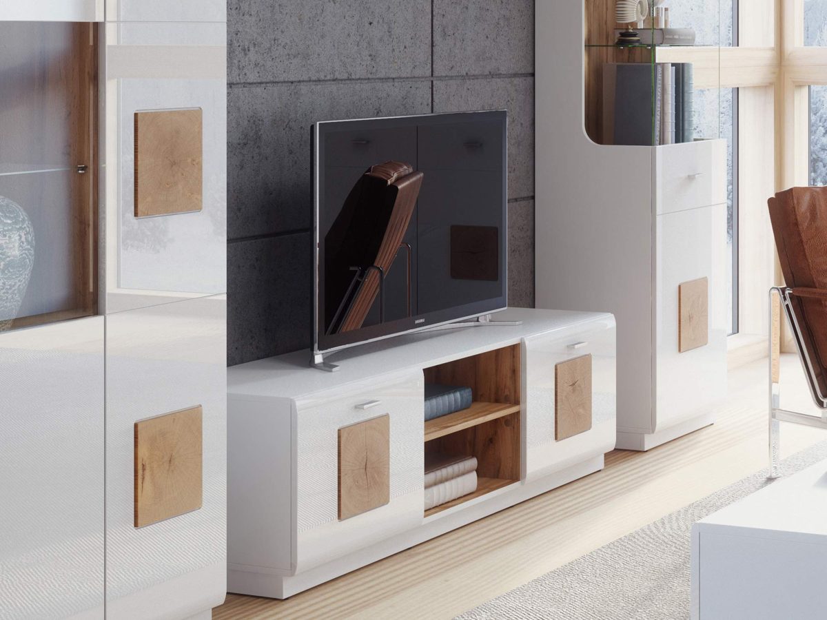 Amazon Brand - Movian TV Unit with Storage, 40 x 154cm, Oak/Timber/High Gloss White