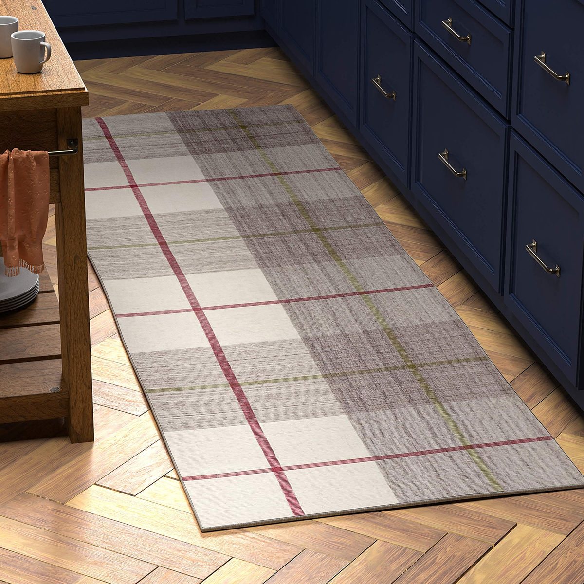 Amazon Brand – Stone & Beam Casual Plaid Runner Rug, 2' 6" x 8', Flatweave, Grey, Ivory, Red