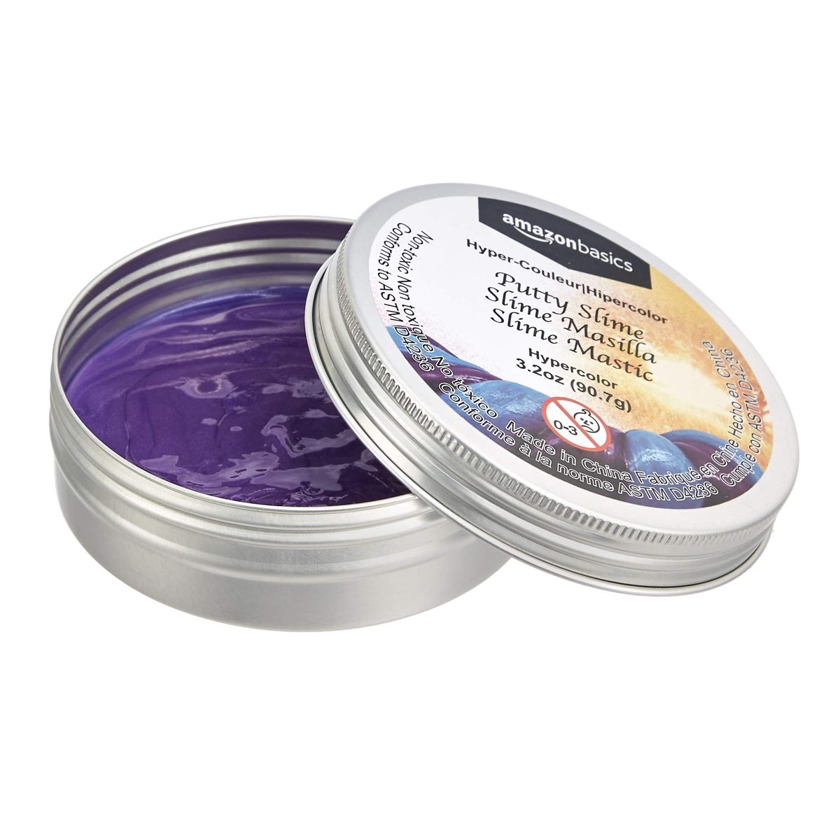 AmazonBasics Putty Slime 4" Tin, Hypercolor - Purple/Blue, 3.2oz