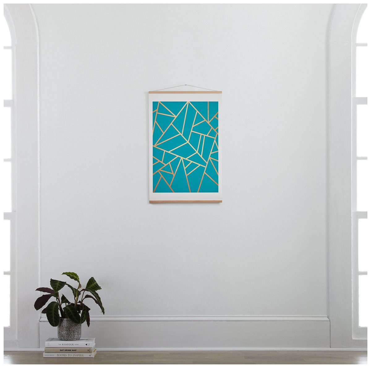 Amazon Brand – Rivet Blue and Metallic Gold Geometric Print with Oak Hanger, 18" x 24"