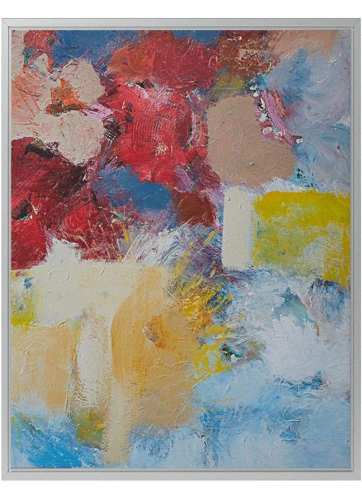 Amazon Brand – Stone & Beam Abstract Red and Blue Print on Canvas Wall Art, Silver Frame, 31.75" x 41.75"