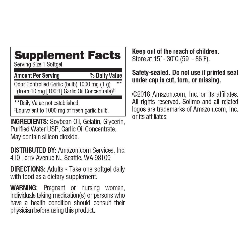 Amazon Brand - Solimo Garlic 1000mg, 250 Softgels, More Than Eight Month Supply
