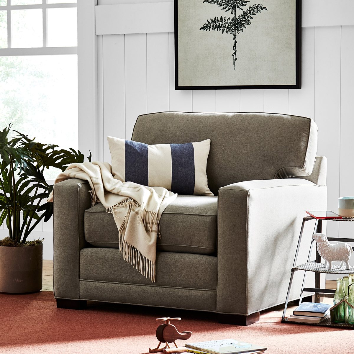 Amazon Brand – Stone & Beam Dalton Performance Fabric Living Room Accent Arm Chair, 41.5"W, Stone