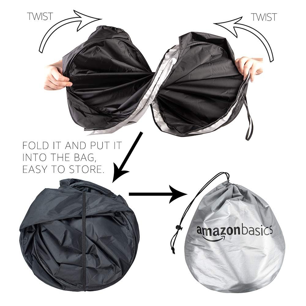 AmazonBasics UV Reflecting Foldable Front Windshield Sun Shade 63'' x 31'' Silver 393478923