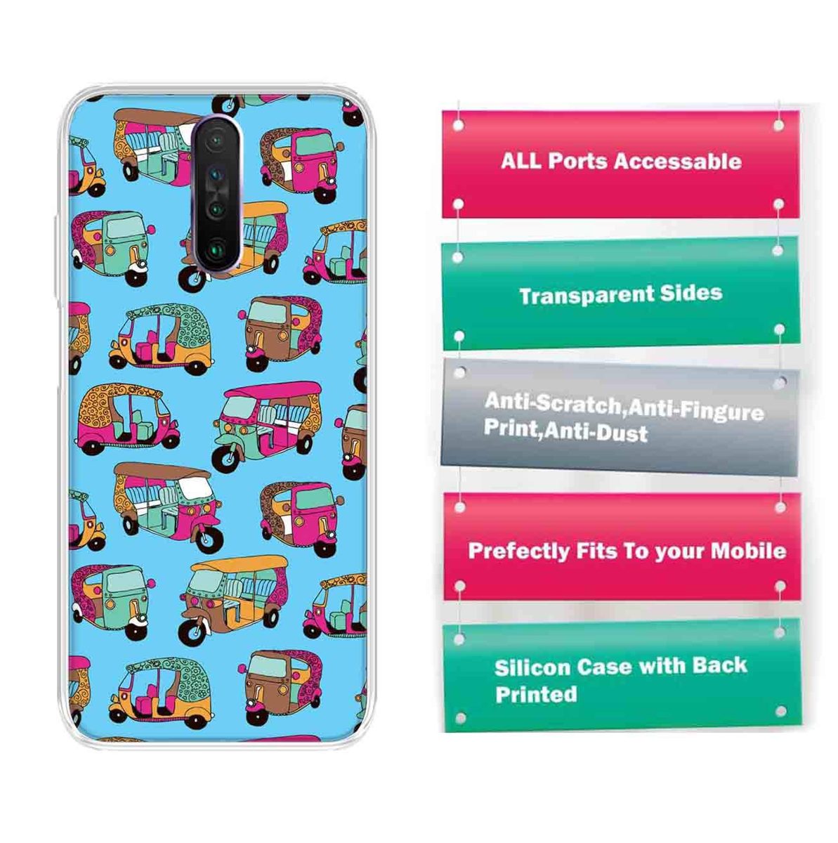 Amazon Brand - Solimo Designer Multicolor Auto Blue Pattern Printed Soft Back Case Mobile Cover for Poco X2 / Xiaomi Redmi K30