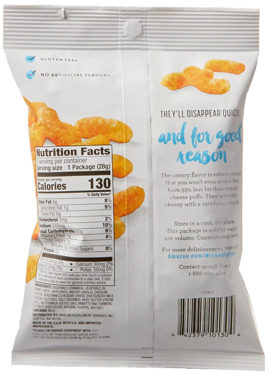Wickedly Prime Reduced Fat Cheese-Flavored Corn Puffs, 1 Oz (Pack of 36)