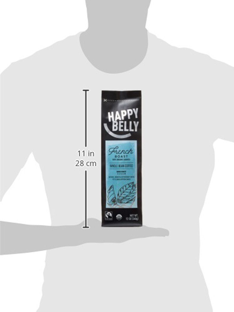 Amazon Brand - Happy Belly French Roast Organic Fairtrade Coffee, Dark Roast, Whole Bean, 12 ounce