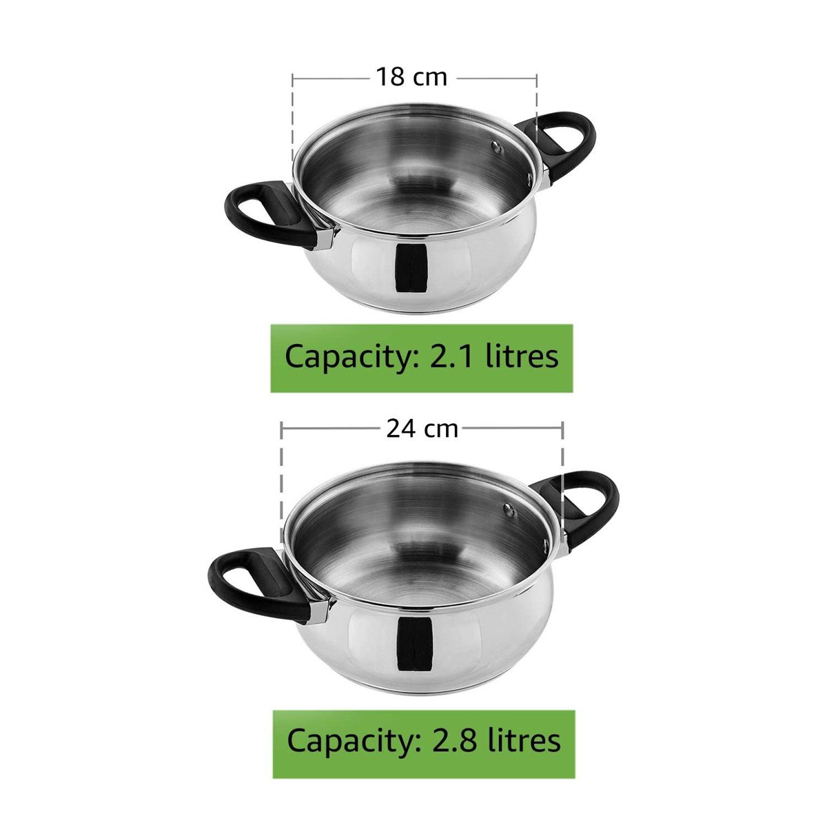 Amazon Brand - Solimo Stainless Steel 2-Piece Casserole with Glass Lids