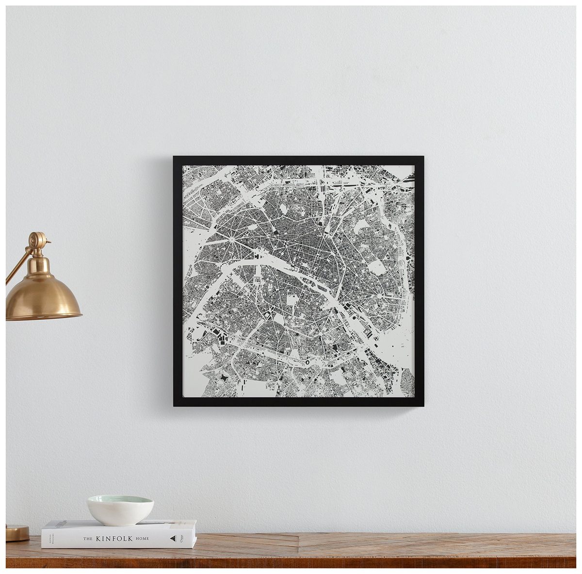 Amazon Brand – Rivet Modern Black Framed Black and White Paris Map Print, 20" x 20"