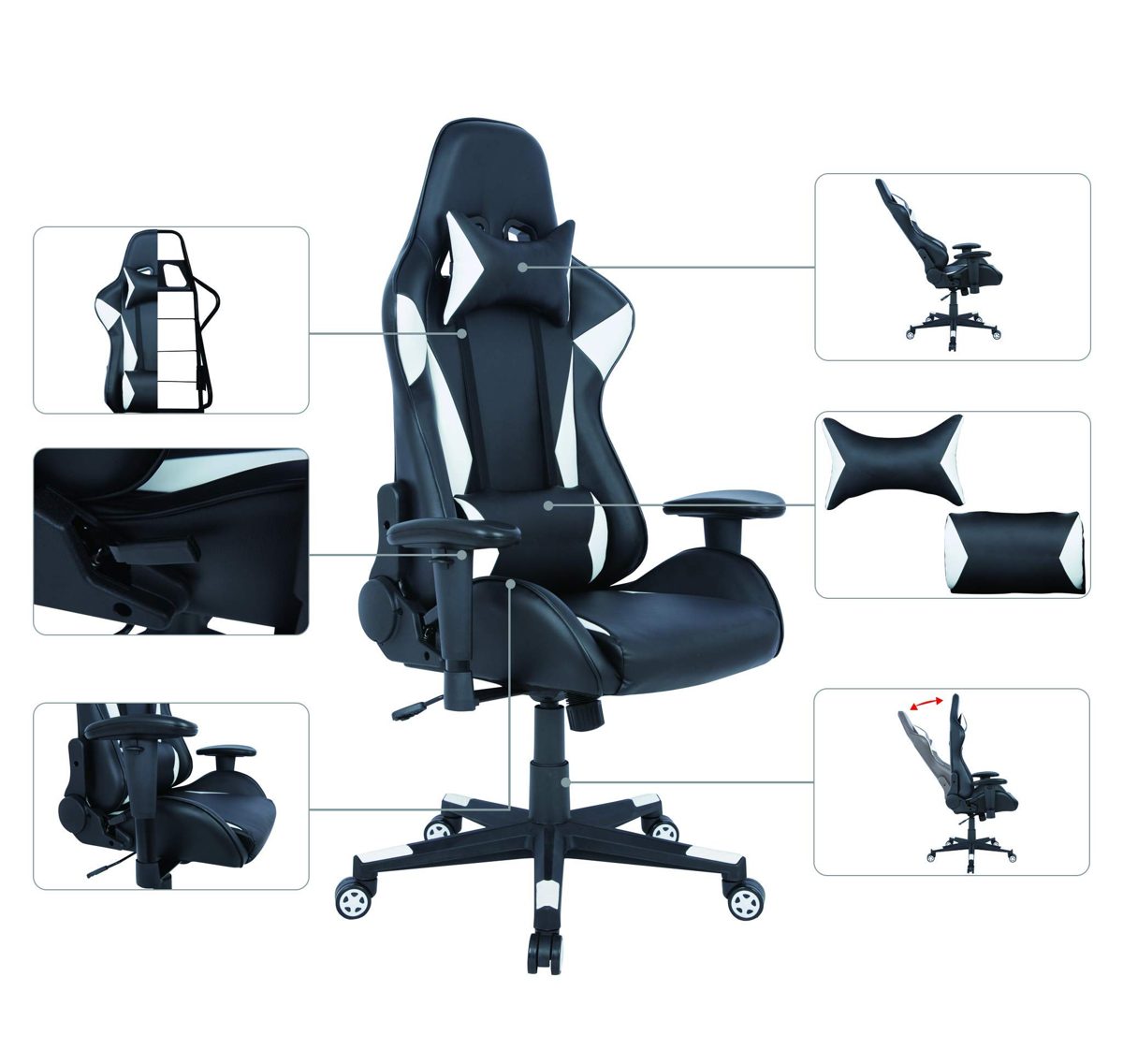AmazonBasics BIFMA Certified Gaming/Racing Style Office Chair - with Removable Headrest and High Back Cushion - White (Renewed)