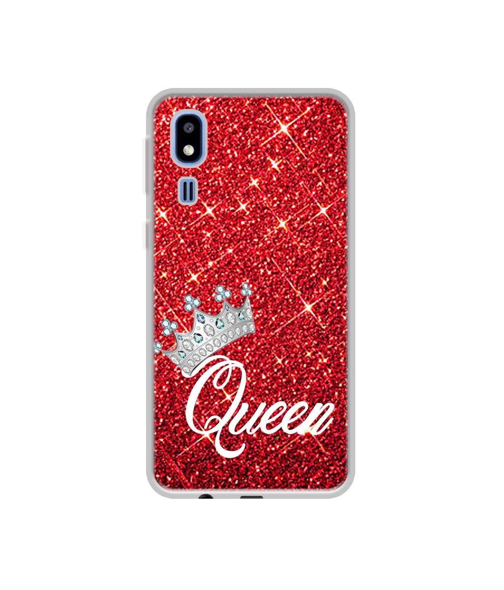Amazon Brand - Solimo Designer Queen On Red Glitter UV Printed Soft Back Case Mobile Cover for Samsung Galaxy A2 Core