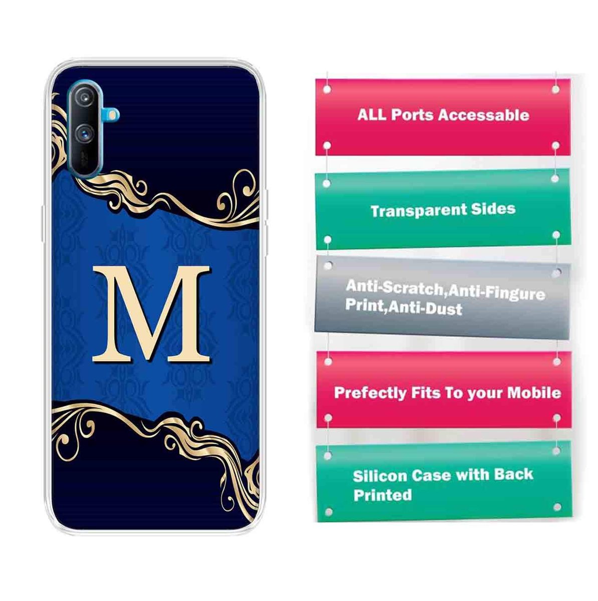 Amazon Brand - Solimo Designer Multicolor Blue Pattern Alphabet-M Printed Soft Back Case Mobile Cover for Realme C3