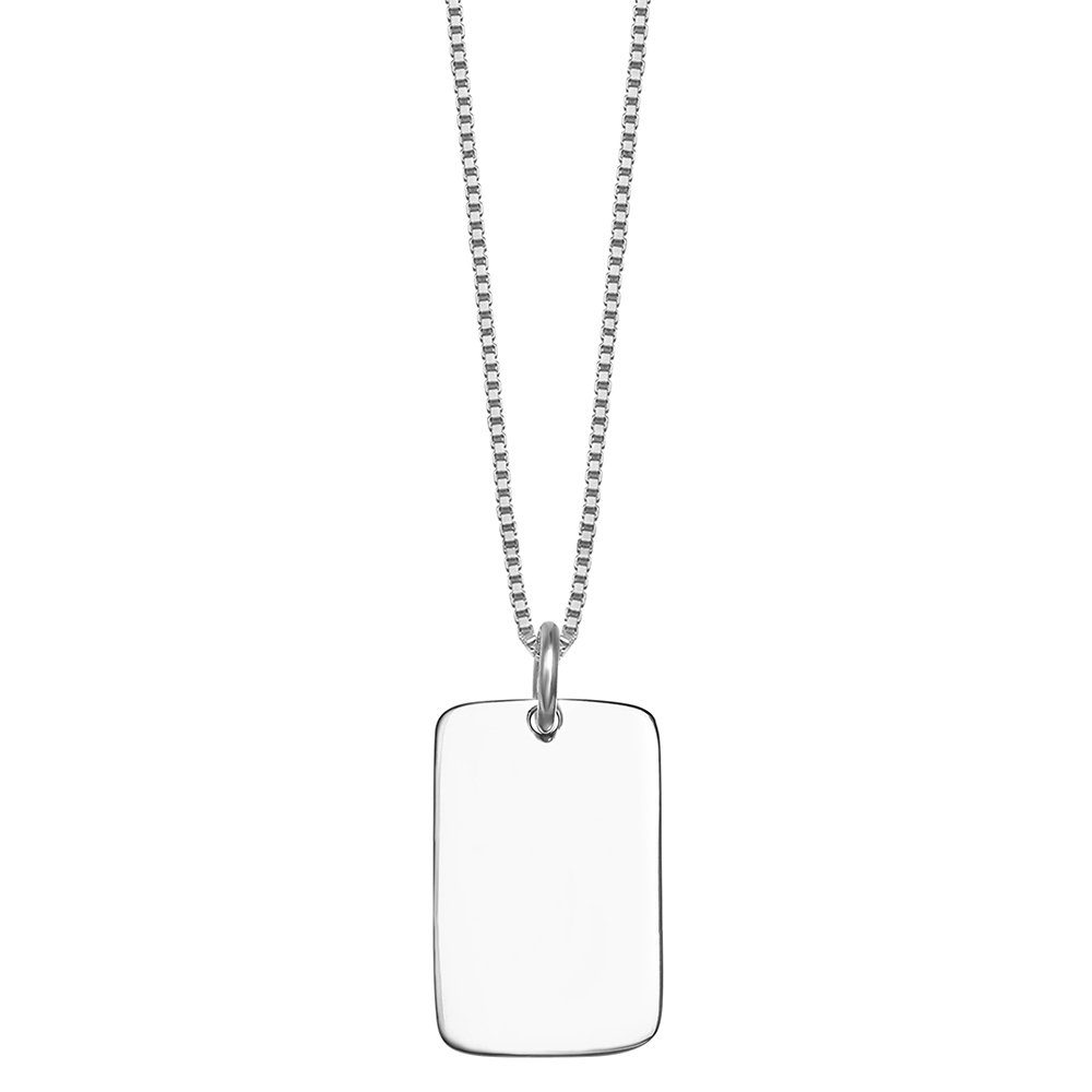 Women's Engravable 925 Sterling Silver Polished 12.5X17.5 I.D. Rectangular Tag Charm on 18" Chain Pendant Necklace, Size 0