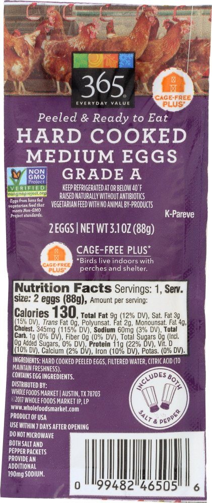 365 Everyday Value, Hard Cooked Medium Grade A Eggs, 2 ct