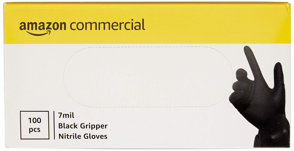 AmazonCommercial Powder Free Disposable Nitrile Gloves, 7 mil, Black, Gripper, 240MM Size S, 1000 (10 Boxes of 100)