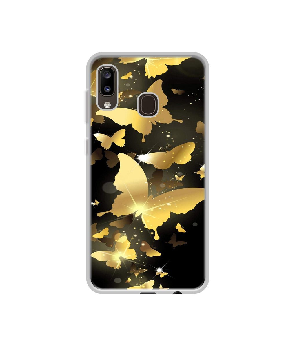 Amazon Brand - Solimo Designer Golden Butterfly Pattern UV Printed Soft Back Case Mobile Cover for Samsung Galaxy A20