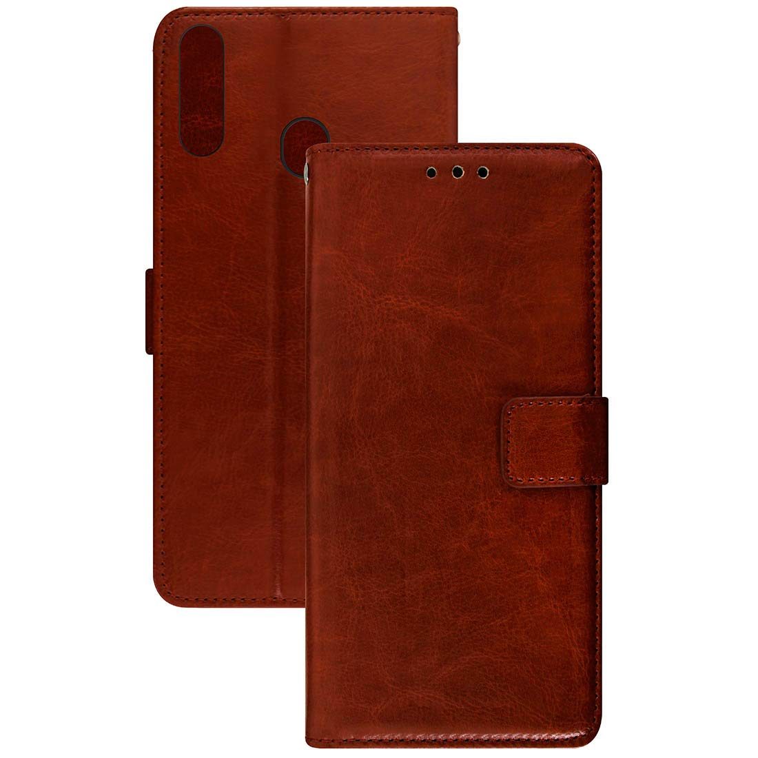 Amazon Brand - Solimo Flip Leather Mobile Cover (Soft & Flexible Back case) for Samsung Galaxy A20s (Brown)