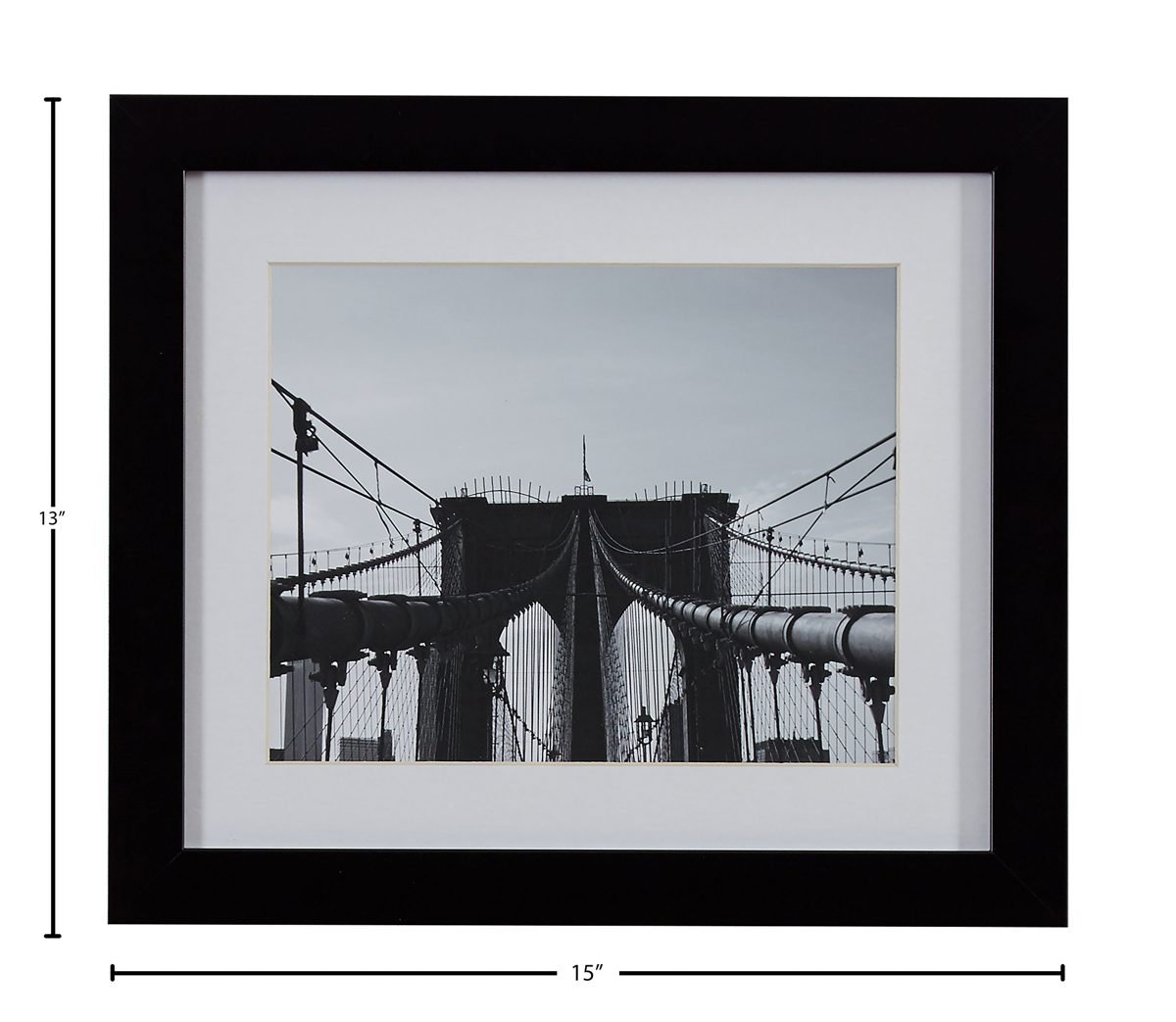 Amazon Brand – Rivet Black and White Matted Print Wall Art of Brooklyn Bridge, Black Frame, 15" x 13"