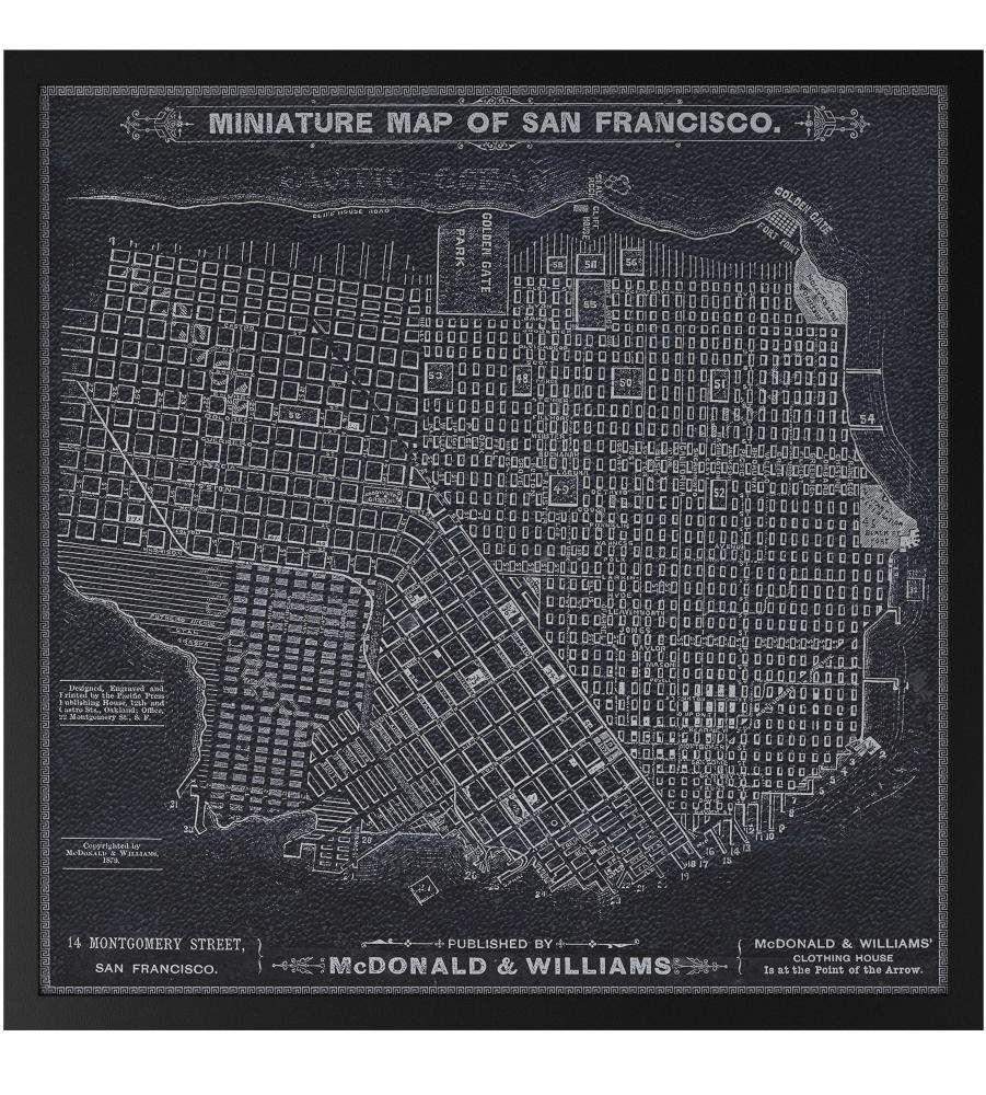 Amazon Brand – Stone & Beam Modern Print of 1879 San Francisco Map Wall Art, Black Frame, 32" x 32"