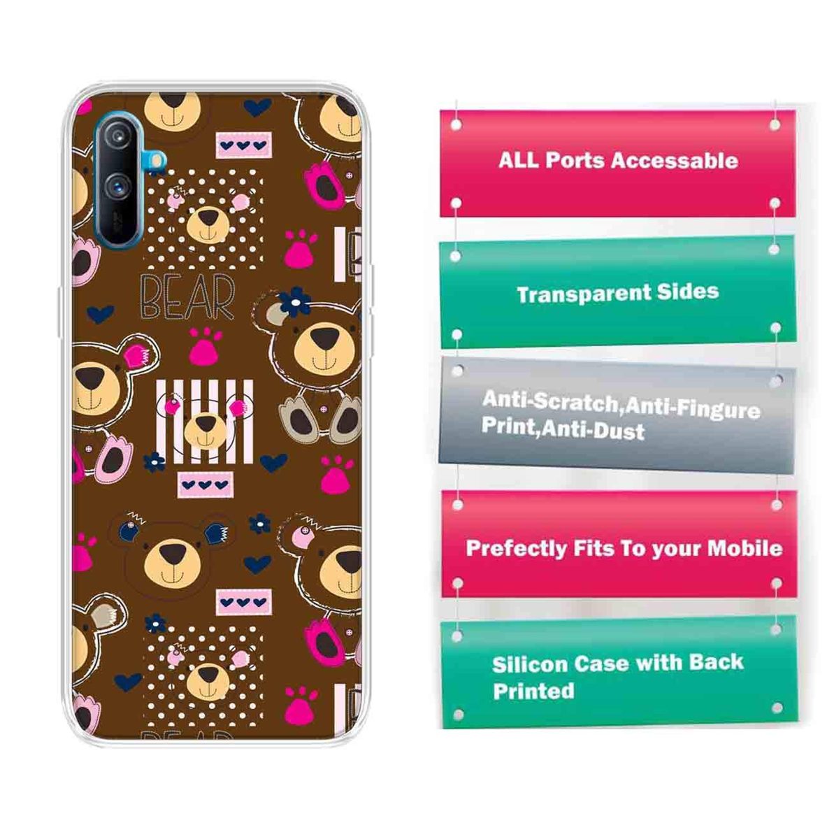 Amazon Brand - Solimo Designer Multicolor Bear Pattern Printed Soft Back Case Mobile Cover for Realme C3
