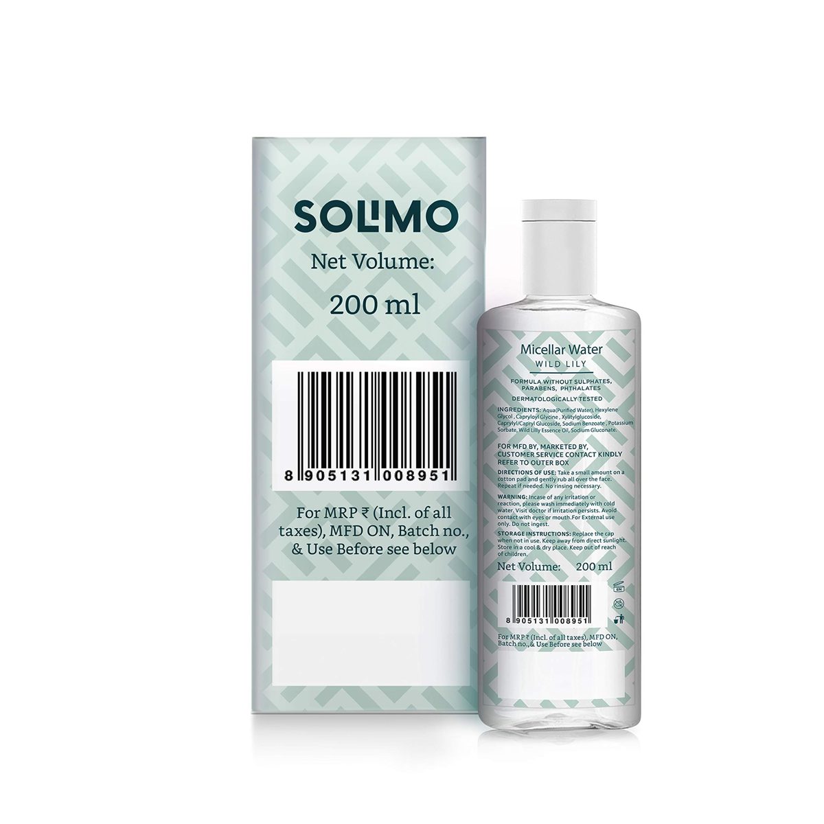 Amazon Brand - Solimo Micellar Water,Wild Lily, 200ml