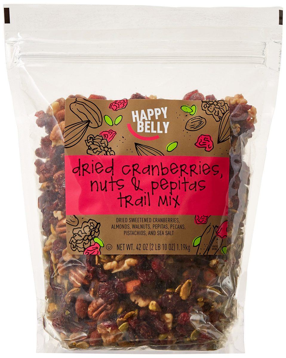 Amazon Brand - Happy Belly Dried Cranberries, Nuts & Pepitas Trail Mix, 42 oz & Happy Belly Deluxe Mixed Nuts, 44 Ounce