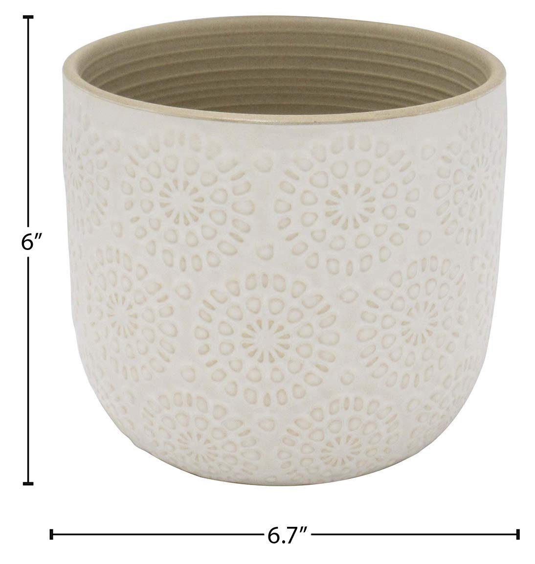 Amazon Brand – Stone & Beam Medium Floral-Embossed Planter, 6"H, Cloud Dancer White