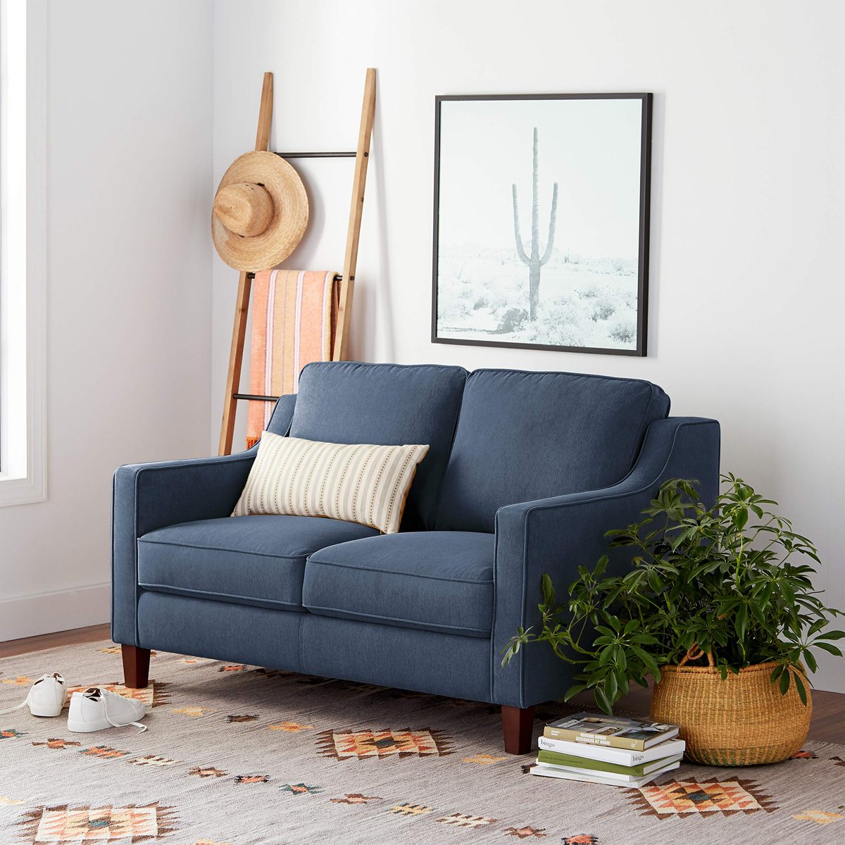 Amazon Brand – Stone & Beam Blaine Modern Loveseat Sofa, 55.9"W, Navy Blue