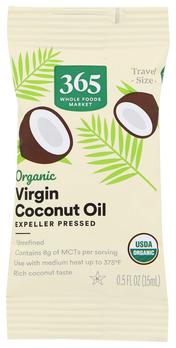 365 by Whole Foods Market, Organic Virgin Coconut Oil, Expeller Pressed (Single Serve Travel Size Packets), 0.5 Fl Oz