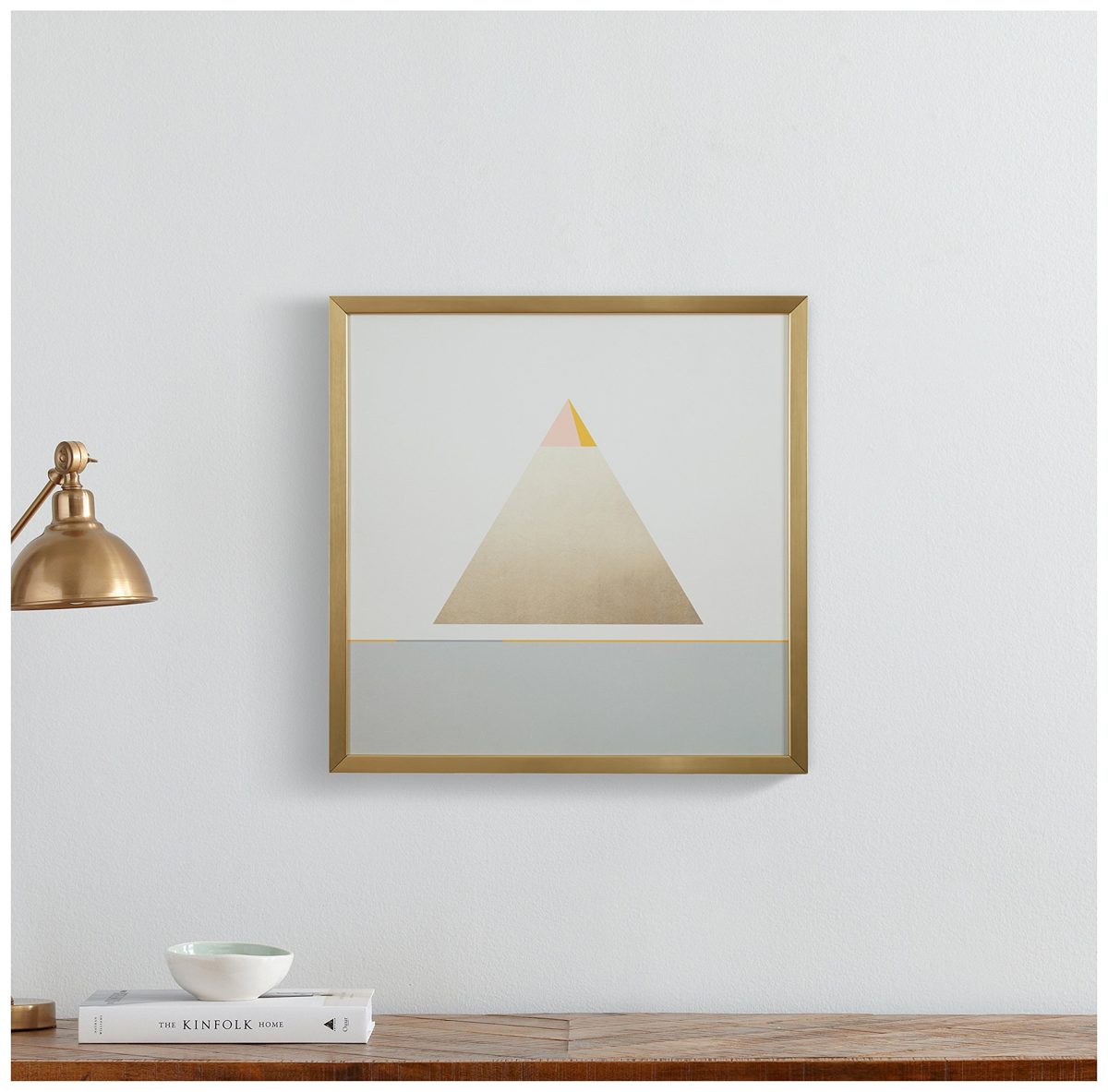 Amazon Brand – Rivet Modern Gold Pyramid Triangle Print Wall Art, 20" x 20", Gold Frame