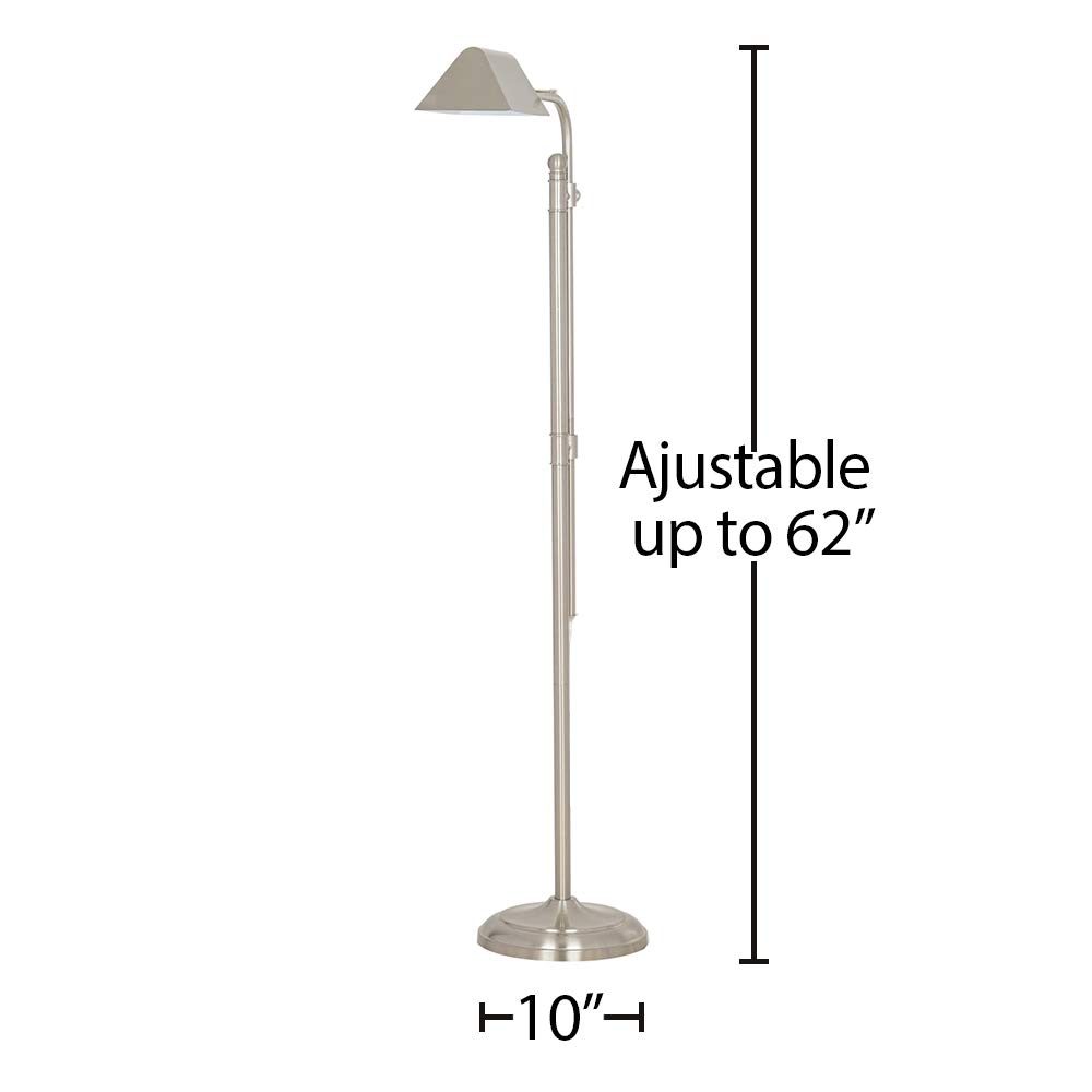 Amazon Brand – Ravenna Home Metal Adjustable Living Room Standing Pharmacy Floor Lamp With LED Light Bulb - 49.75 - 62 Inches, Brushed Nickel