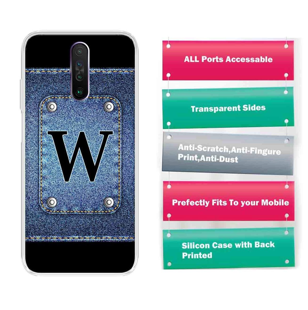 Amazon Brand - Solimo Designer Multicolor Button Jeans Alphabet-W Printed Soft Back Case Mobile Cover for Poco X2 / Xiaomi Redmi K30