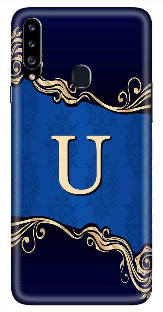 Amazon Brand - Solimo Designer Blue Pattern Alphabet-U 3D Printed Hard Back Case Mobile Cover for Samsung Galaxy A20s