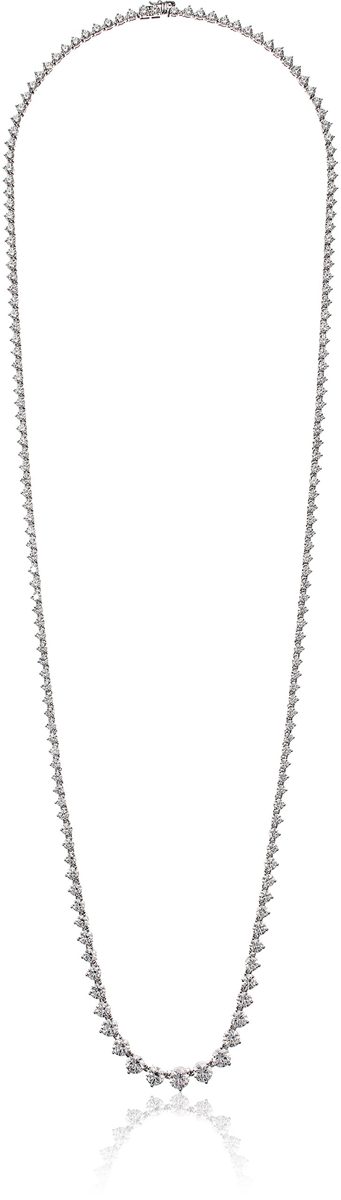Platinum-Plated Sterling Silver Swarovski Zirconia Round-Cut Graduated Riviera Necklace, 30"