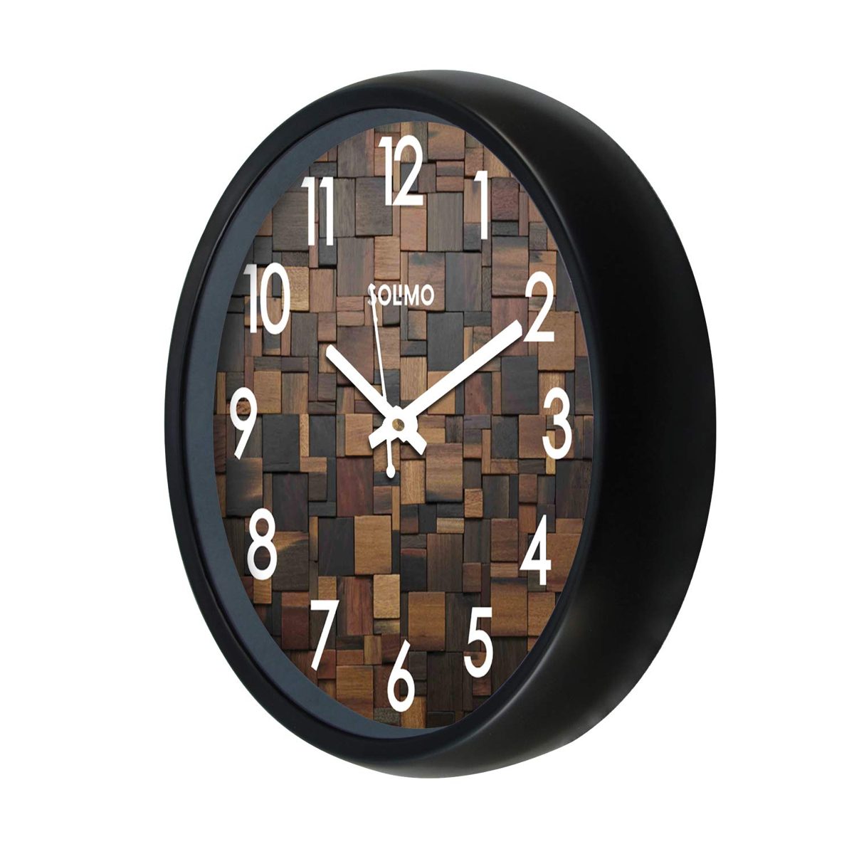 Amazon Brand - Solimo 12-inch Wall Clock - Wood Craft (Silent Movement)