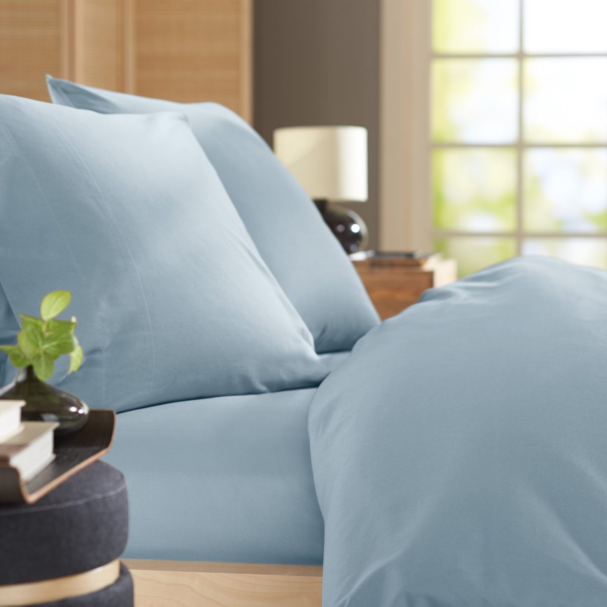 Pinzon Ultrasoft 300 Percale Cotton Duvet Cover Set – Blue – Sky Blue