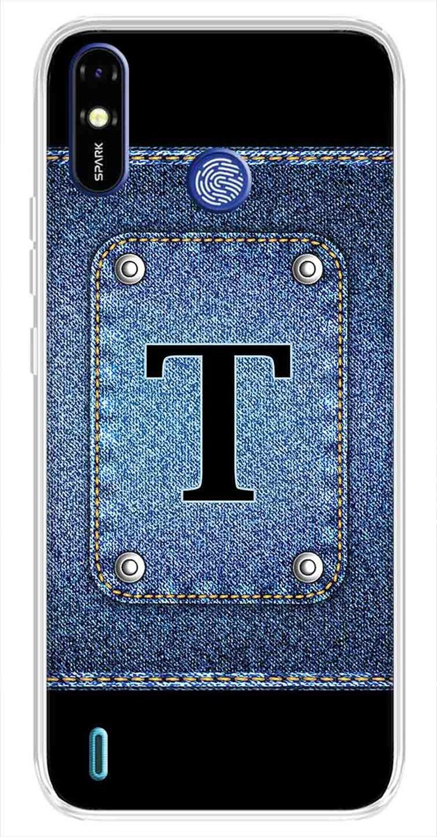 Amazon Brand - Solimo Designer Multicolor Button Jeans Alphabet-T Printed Soft Back Case Mobile Cover for Tecno Spark Go Plus