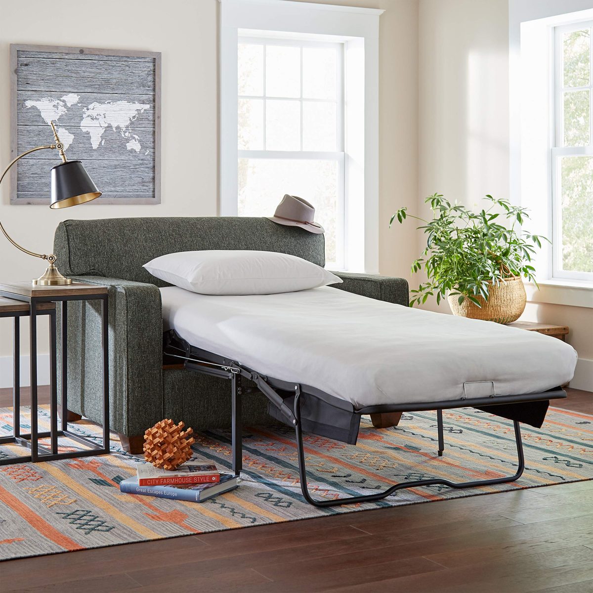 Amazon Brand – Stone & Beam Fischer Sleeper Chair, 51"W, Charcoal Fabric