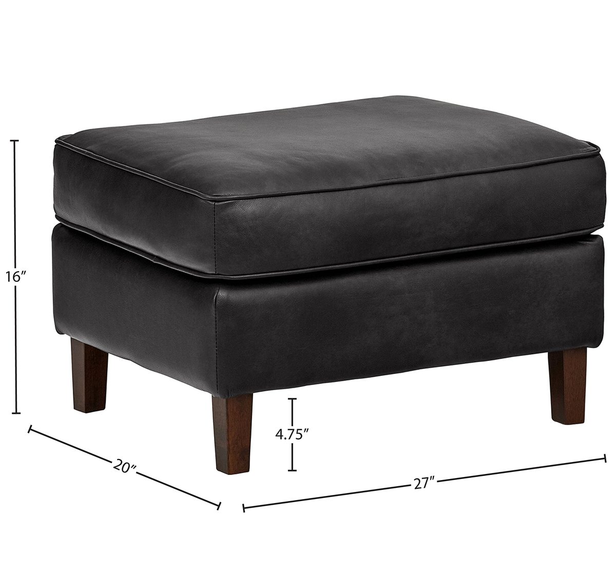 Amazon Brand – Rivet Lawson Modern Angled Leather Ottoman, 27"W, Charcoal