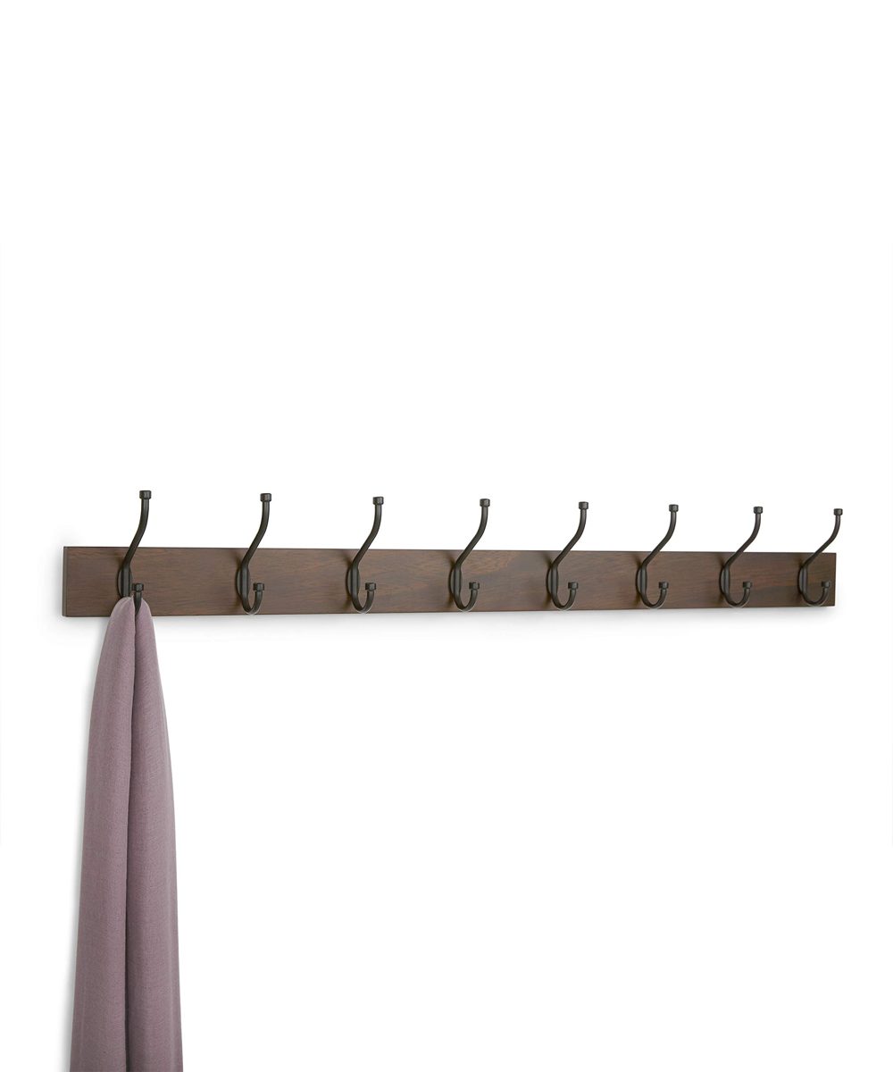 AmazonBasics Wall Mounted Coat Rack - 8 Standard Hook, Walnut, 2-Pack