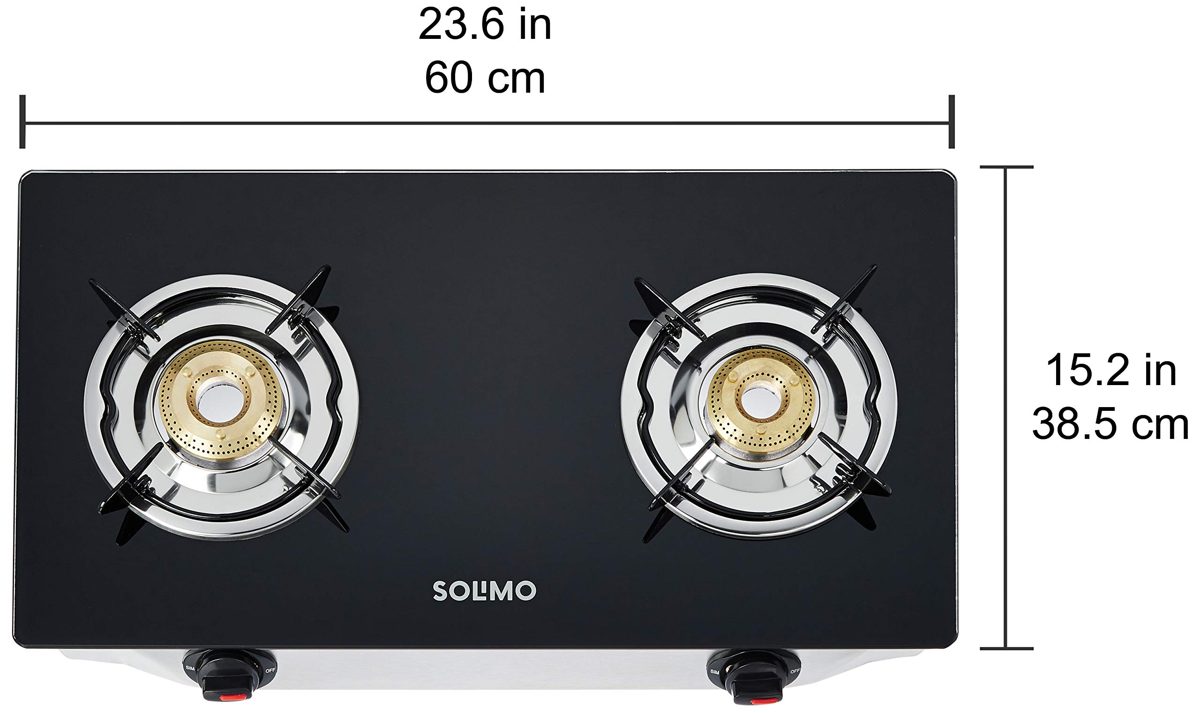 Amazon Brand - Solimo 2 Burner Gas Stove (Glass Top, ISI Certified)