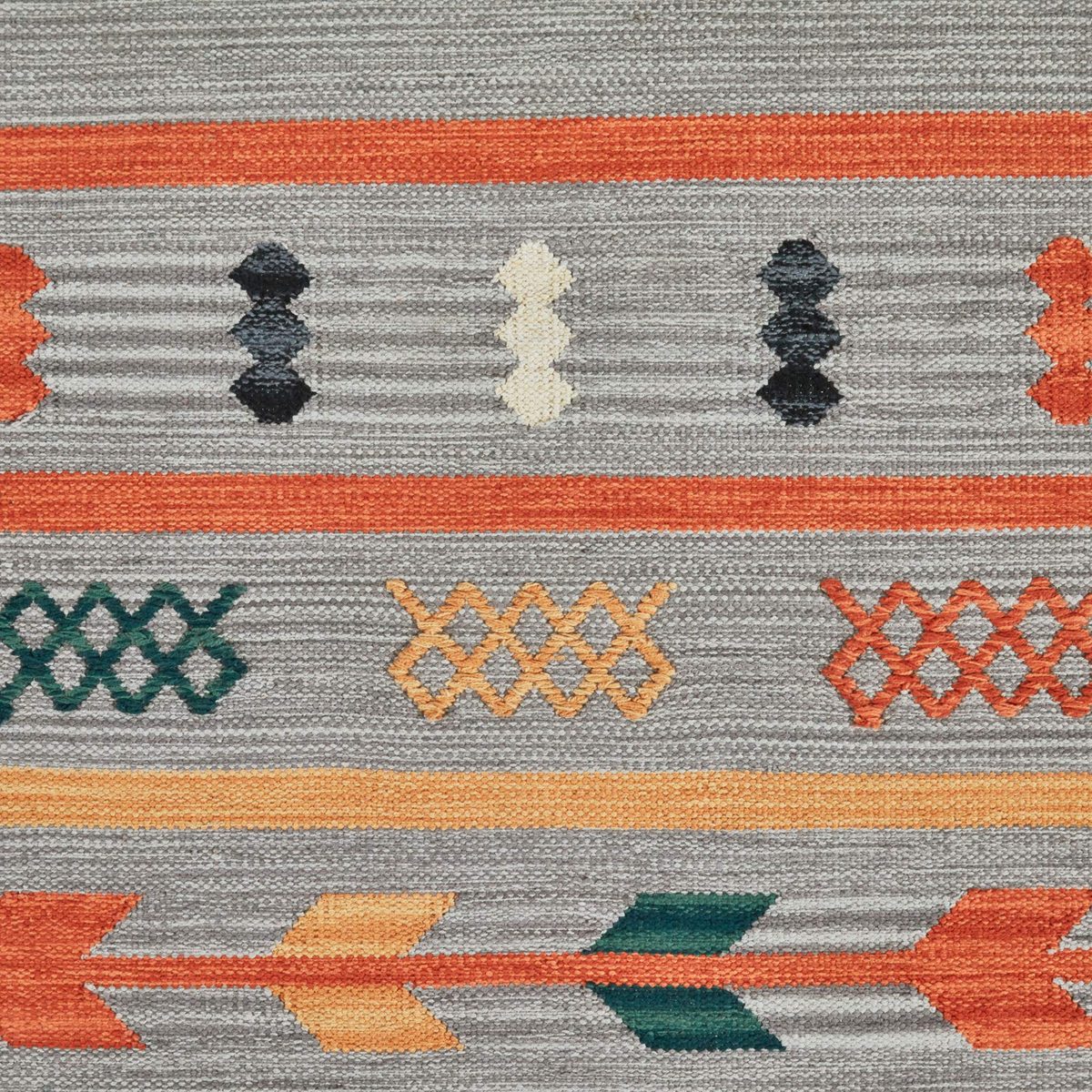 Amazon Brand – Stone & Beam Casual Geometric Cotton Area Rug, 5 x 8 Foot, Flatweave, Grey, Orange, Blue