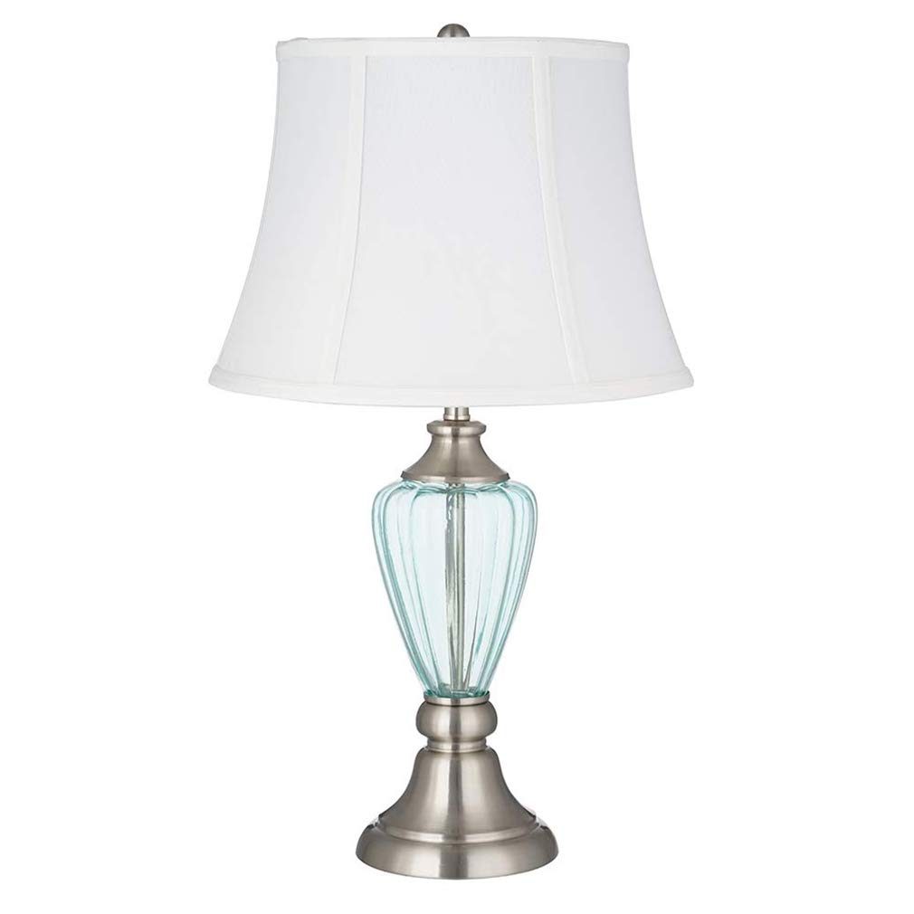 Amazon Brand – Ravenna Home Curved Glass Living Room Table Lamp with LED Light Bulb - 24.25 Inches, Brushed Nickel With Blue Glass