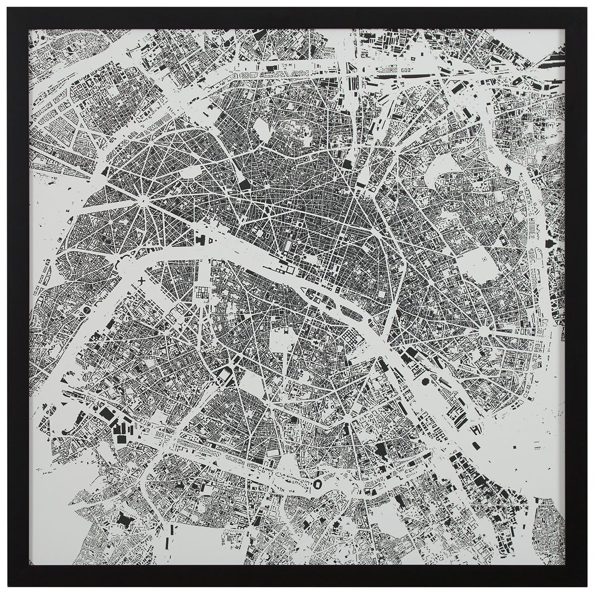 Amazon Brand – Rivet Modern Black Framed Black and White Paris Map Print, 20" x 20"