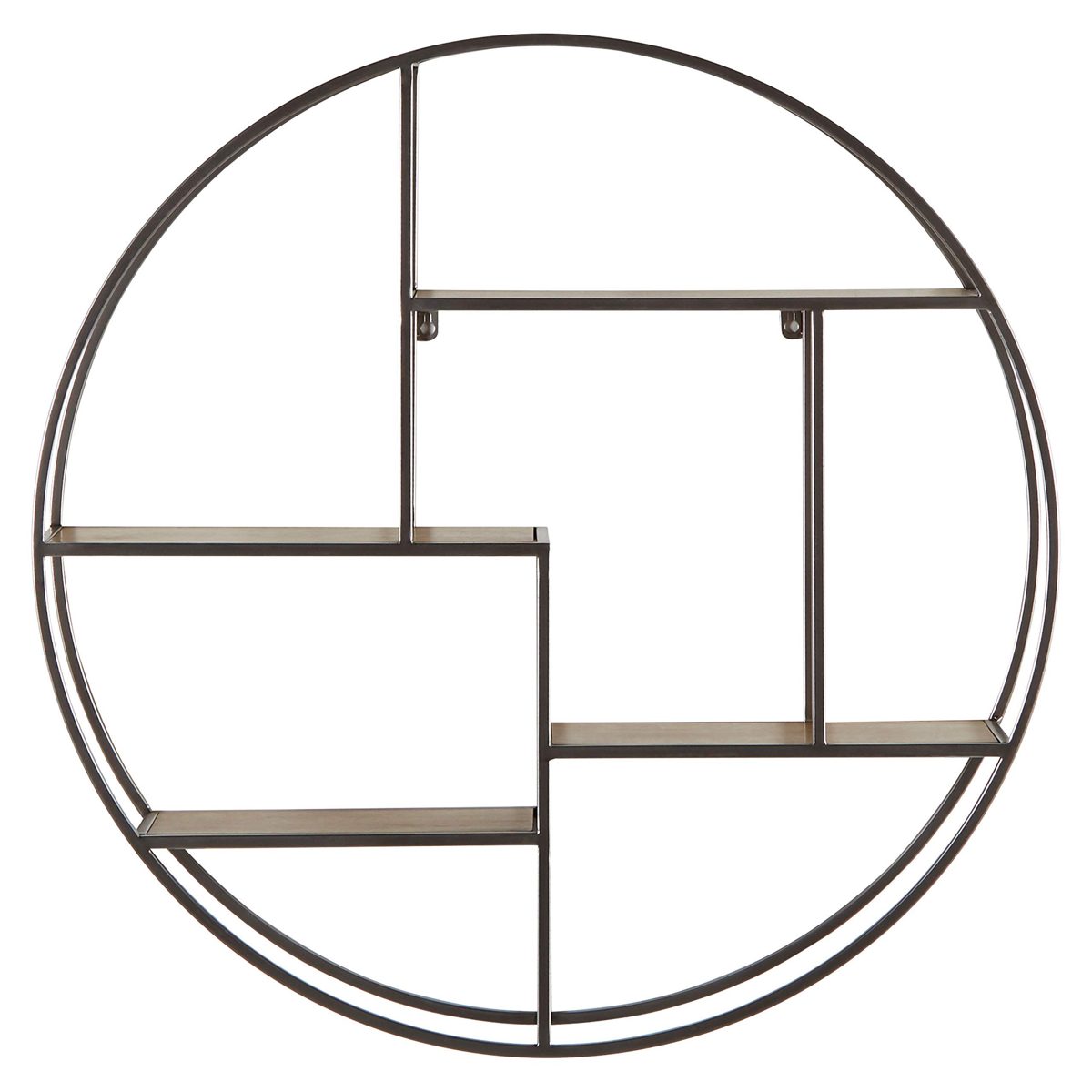 Rivet Contemporary Round Floating Iron 4 Shelf Wall Unit - 29.72" W, Natural Wood and Silver (Renewed)