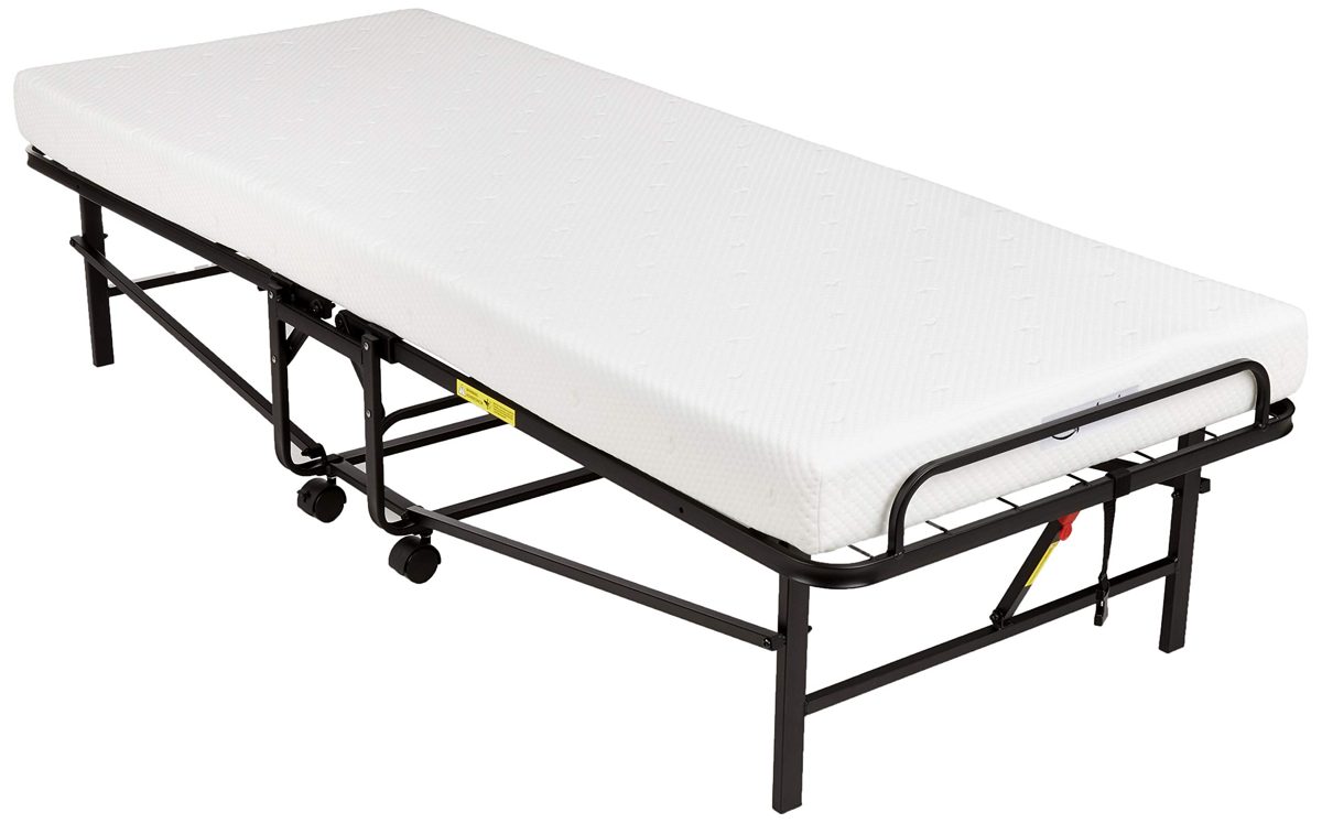 Amazon Basics Rollaway Folding Guest Bed with 4-inch Memory Foam Mattress - Cot size, 75'' x 31''