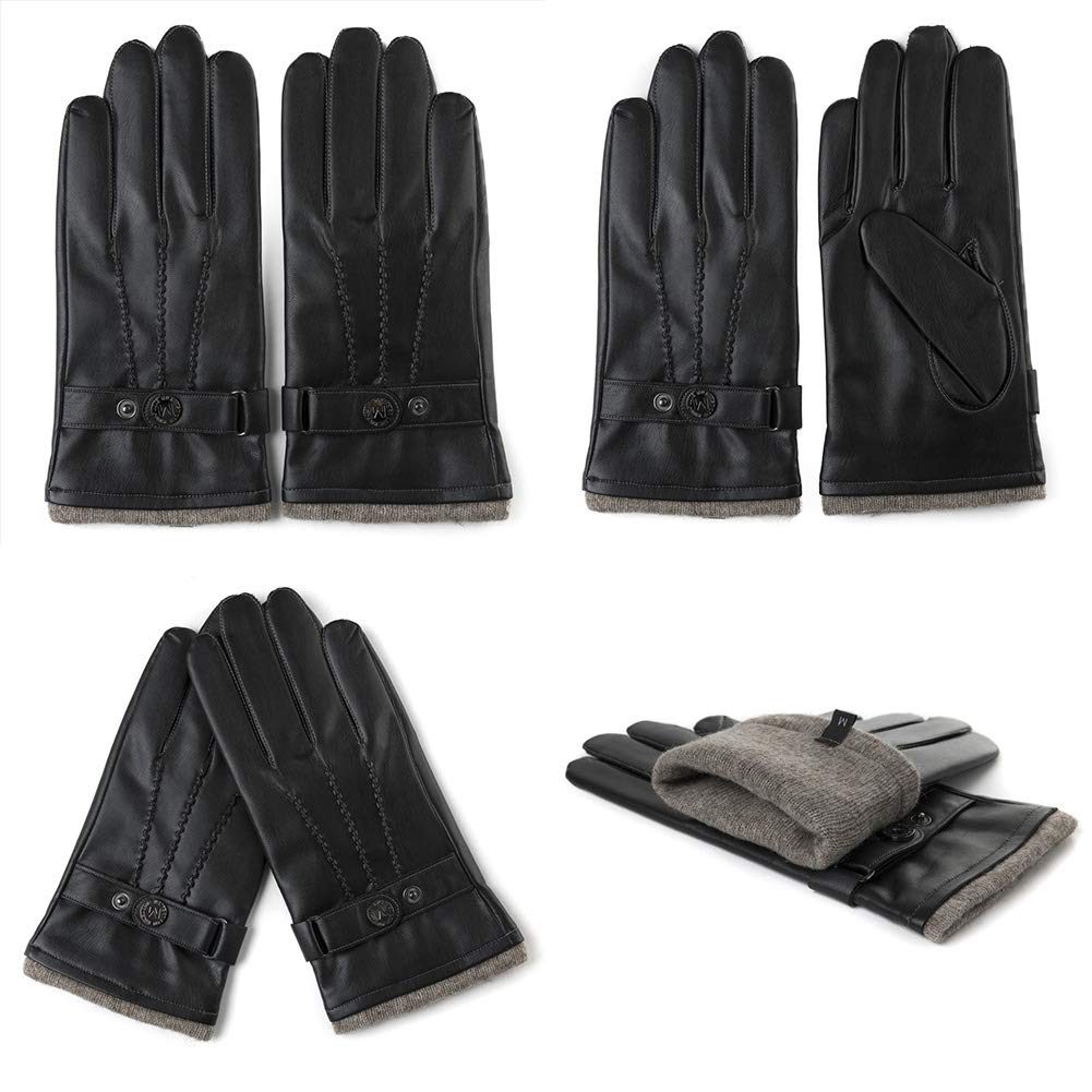 Winter Warm Wool Lined Driving Motorcycle Dress Gloves For Men Women 3 Size Black