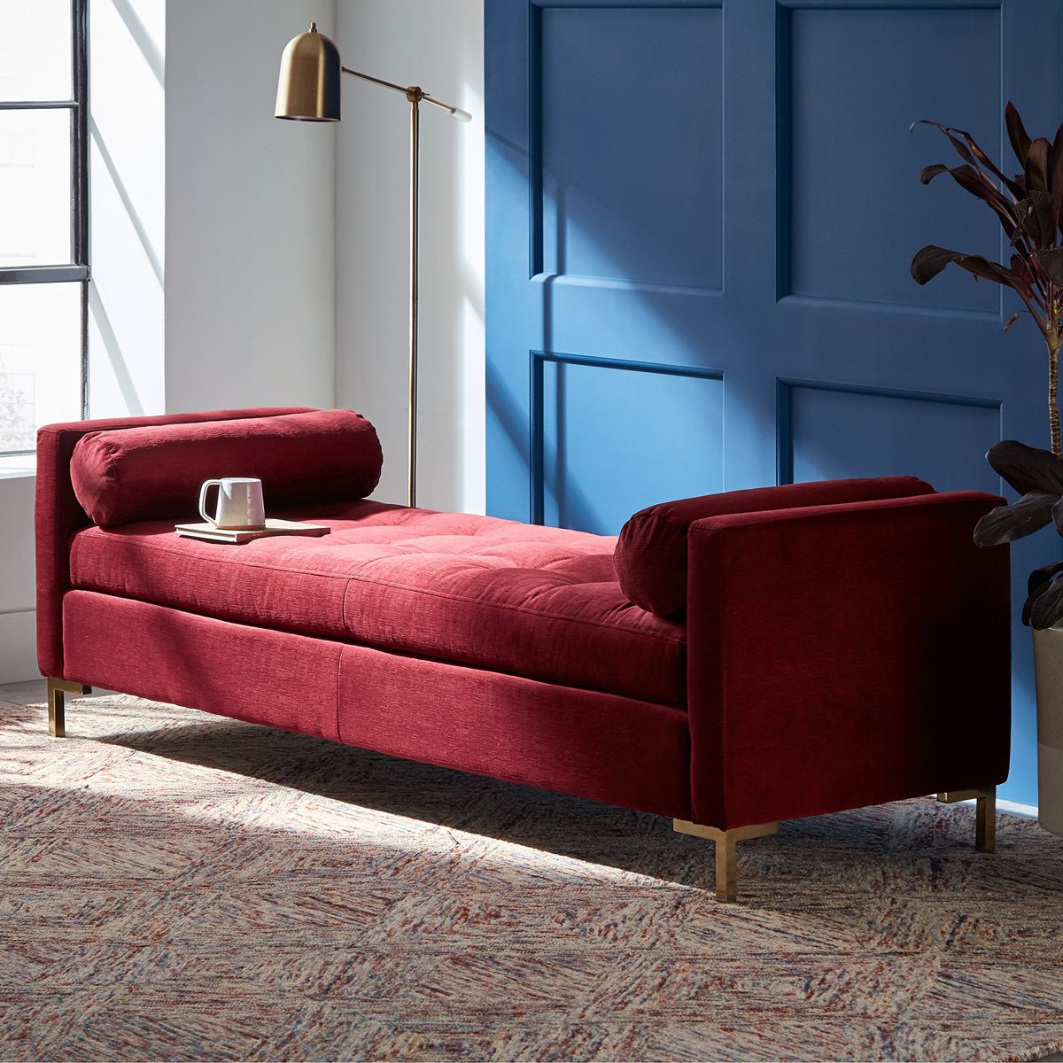 Amazon Brand – Rivet Uptown Mid-Century Velvet Tufted Customizable Daybed Sofa, 78"W, Berry &amp; Brass