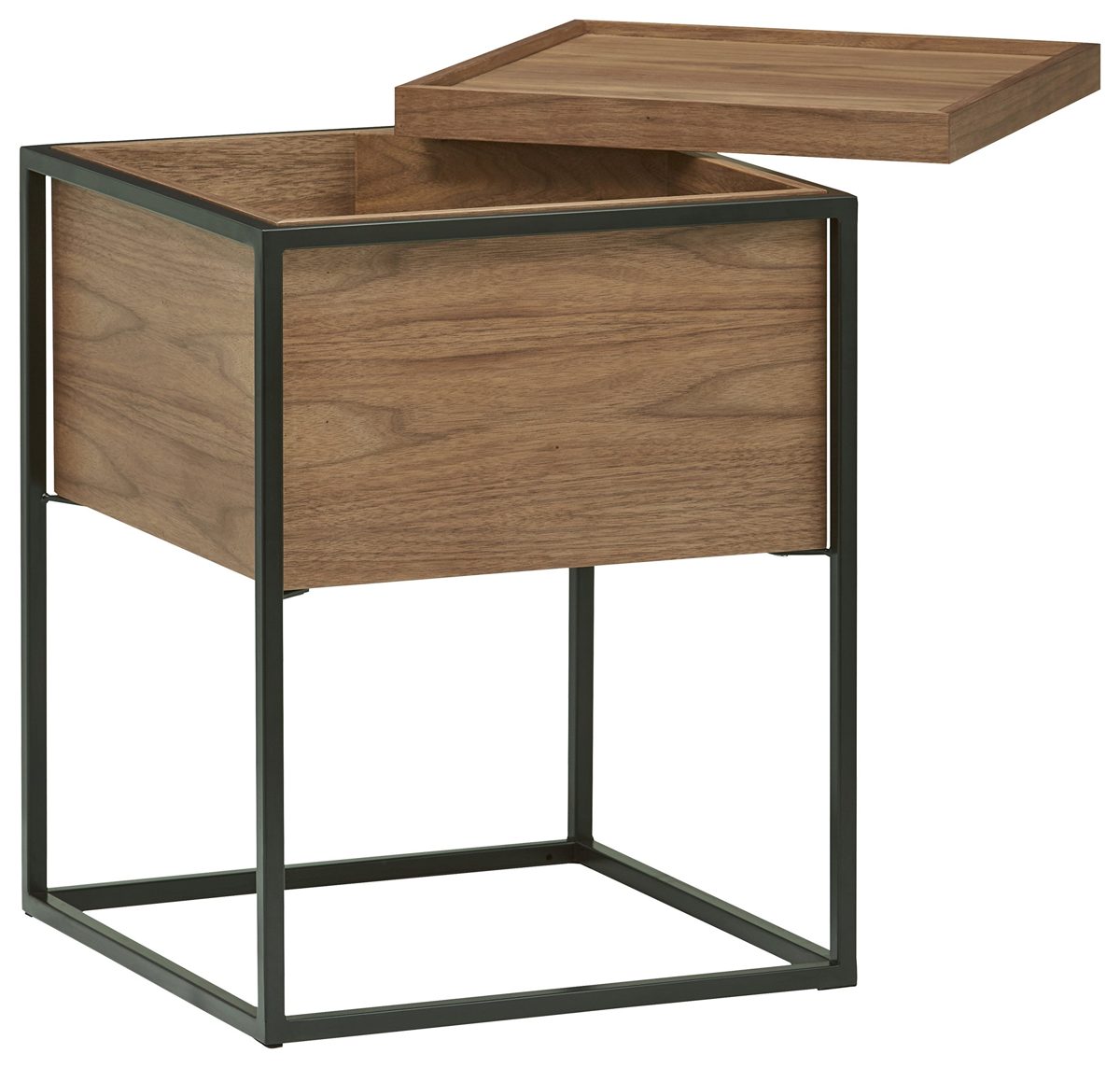 Amazon Brand – Rivet Axel Lid Storage Wood and Metal Side End Table Nightstand, Walnut