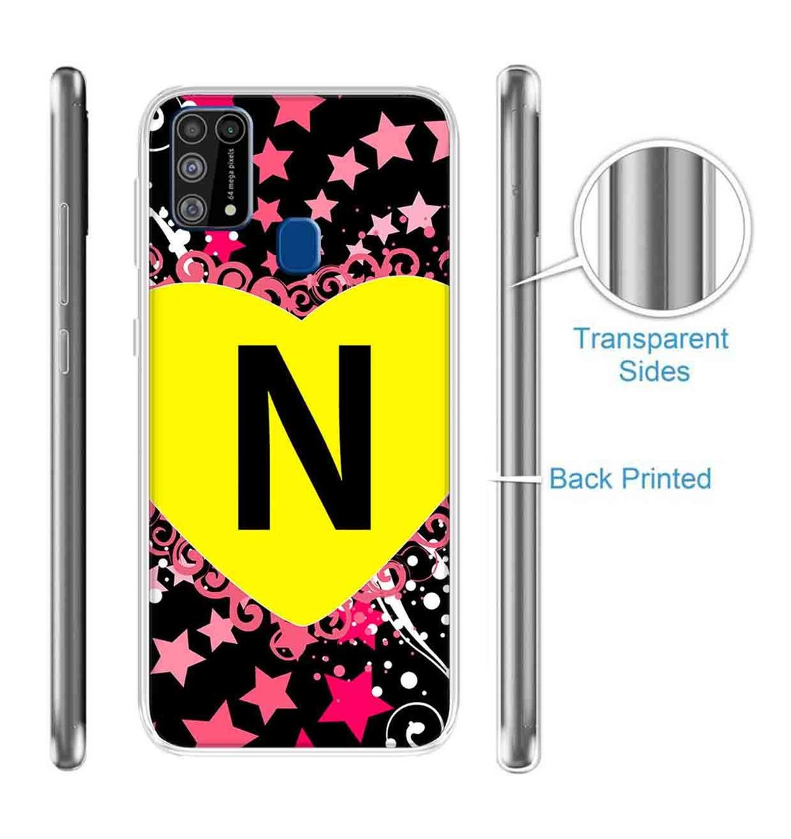 Amazon Brand - Solimo Designer Multicolor Heart Pattern Alphabet-N Printed Soft Back Case Mobile Cover for Samsung Galaxy M31